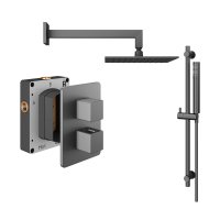 Abacus 2 Outlet Shower Valve with Fixed Square Shower Head, Wall Arm & Riser Kit - Anthracite