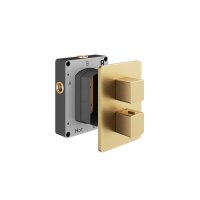 Abacus EZ Box Thermostatic 1 Outlet Shower Valve with Square Handles - Brushed Brass