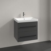 Villeroy & Boch Avento 600mm 2 Drawer Vanity Unit with Black Handles - Graphite