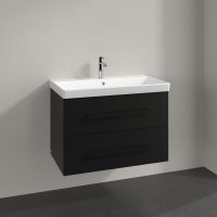 Villeroy & Boch Avento 800mm 2 Drawer Vanity Unit with Black Handles - Volcano Black