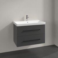 Villeroy & Boch Avento 800mm 2 Drawer Vanity Unit with Black Handles - Graphite