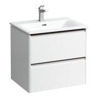 Laufen Palace 600mm 2 Drawer Vanity Unit & Basin with Black Handles - Matt White