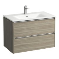 Laufen Palace 800mm 2 Drawer Vanity Unit & Basin with Chrome Handles - Light Elm