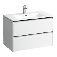 Laufen Palace 800mm 2 Drawer Vanity Unit & Basin with Black Handles - Matt White