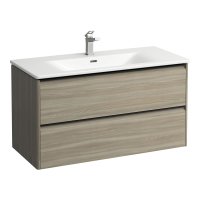 Laufen Palace 1000mm 2 Drawer Vanity Unit & Basin with Black Handles - Light Elm