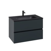 Villeroy & Boch Arto 800mm 2 Drawer Vanity Unit with Black Basin - Satin Grey