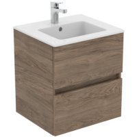 Ideal Standard Eurovit+ 50cm Wall Mounted Vanity Unit with 2 Drawers - Flint Hickory