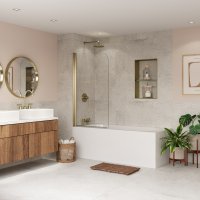 Coram 800mm Curved Bath Screen - Brushed Gold