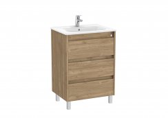 Roca Tenet Walnut 600 x 460mm 3 Drawer Vanity Unit and Basin with Legs