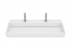 Roca Tura 1000mm Wall-Hung Double Basin with 2 Tap Holes - White