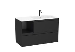 Roca Tenue 1000mm 2 Drawer Vanity Unit & Right Hand Basin - Matt Black