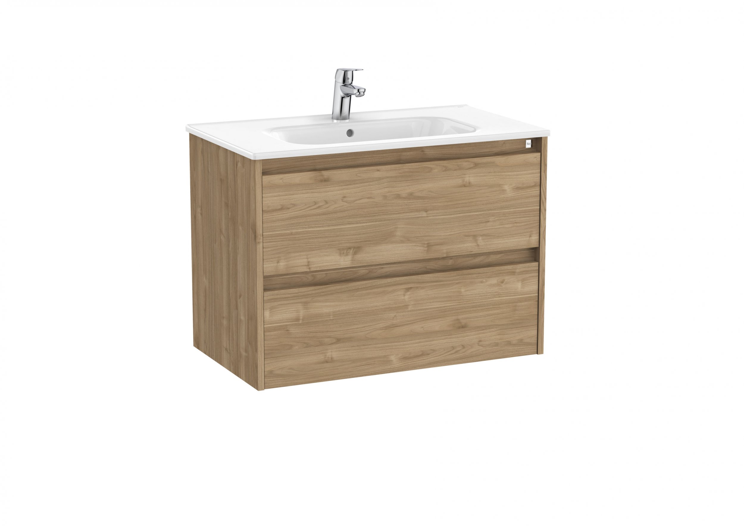 Roca Tenet Walnut 700x460mm 2 Drawer Vanity Unit Basin Pack | Bathroom ...