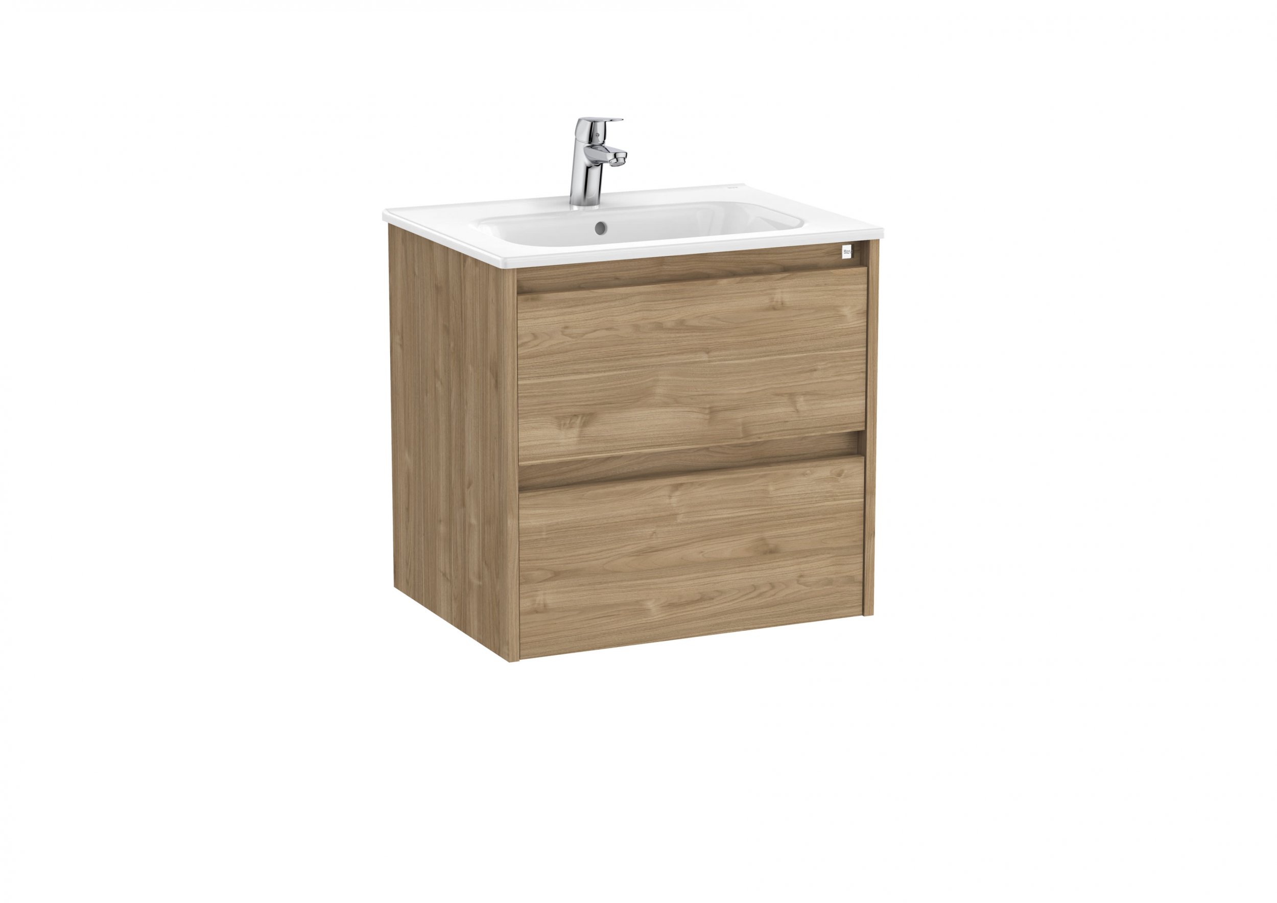 Roca Tenet Walnut 600x460mm 2 Drawer Vanity Unit Basin | Bathroom ...