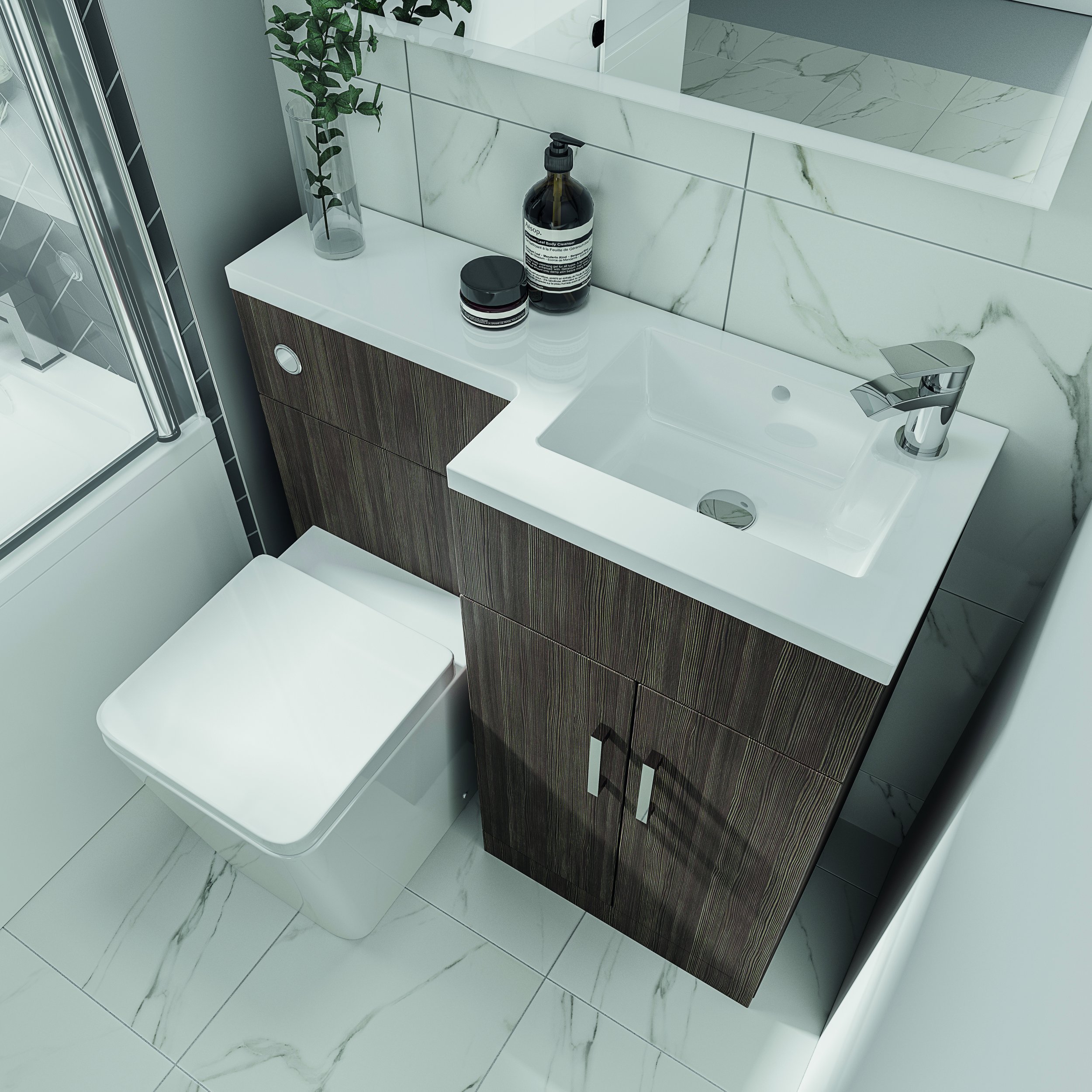 Elation Combination Compact L-Shape Bathroom Furniture Set | Bathroom ...