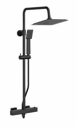 Bagnodesign Zephyr Matt Black Thermostatic Shower Column with Fixed ...