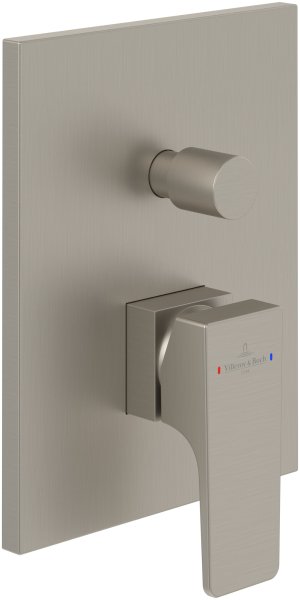 Villeroy & Boch Architectura Square Concealed Bath-Shower Mixer with Diverter - Matt Brushed Nickel