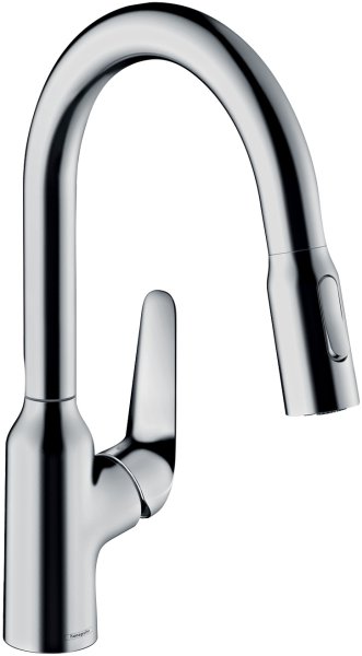 Hansgrohe Focus M42 Single Lever Kitchen Mixer 180 with Pull-Out Spray, 2 Spray Modes - Chrome