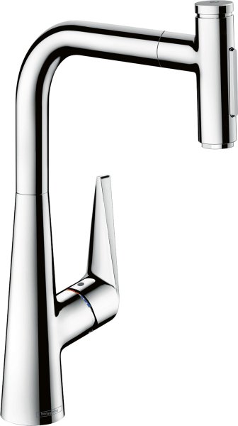 Hansgrohe Talis Select M51 Single Lever Kitchen Mixer 300 with Pull-Out Spray & Sbox, 2 Spray Modes - Chrome