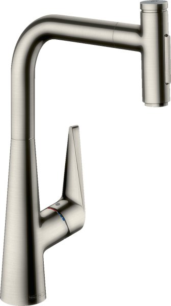 Hansgrohe Talis Select M51 Single Lever Kitchen Mixer 300 with Pull-Out Spray & Sbox, 2 Spray Modes - Stainless Steel Finish