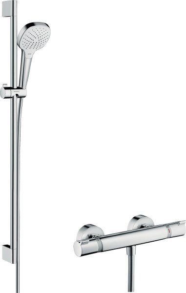 Hansgrohe Croma Select E Shower System 110 Vario with Ecostat Comfort Thermostatic Mixer & Shower Rail 90cm - White/Chrome