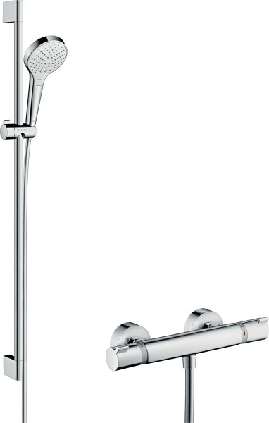 Hansgrohe Croma Select S Shower System 110 Vario with Ecostat Comfort Thermostatic Mixer & Shower Rail 90cm - White/Chrome