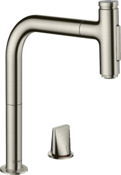 Hansgrohe Metris Select M71 2-Hole Single Lever Kitchen Mixer with Pull-Out Spray - Stainless Steel Finish