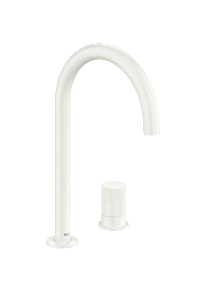 Roca Nu Large Deck-Mounted 2 Hole Basin Mixer with Stripe Handle - Gloss White