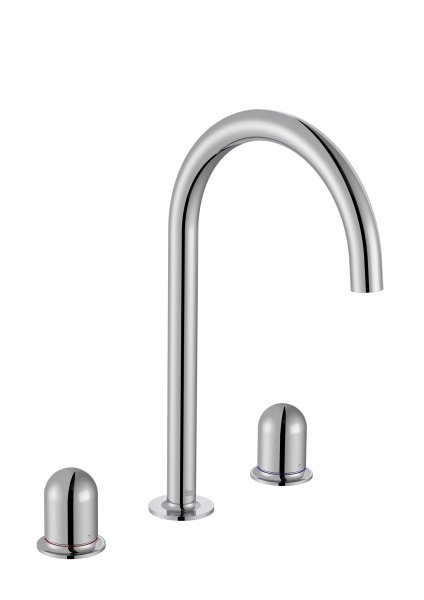 Roca Nu Large Deck-Mounted 3 Hole Basin Mixer with Dome Handle - Chrome