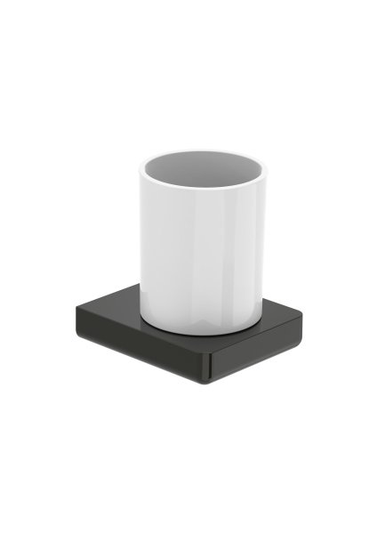 Roca Tempo Wall-Mounted Glass Tumbler - Titanium Black