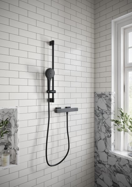 Villeroy & Boch Thermostatic Square Exposed Shower Mixer Set - Matt Black