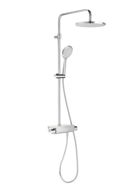 Roca Deck Thermostatic Shower Column with Shelf & Round Head - Chrome