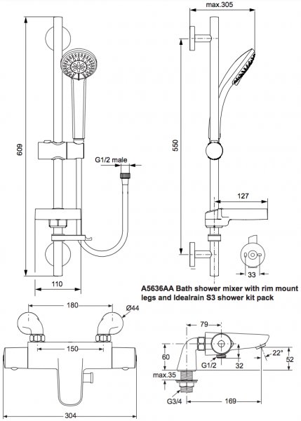 Ideal Standard Ecotherm Bath Shower Mixer Pack | Bathroom Supplies Online