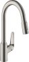 Hansgrohe Focus M42 Single Lever Kitchen Mixer 220 with Pull-Out Spray, 2 Spray Modes - Stainless Steel Finish