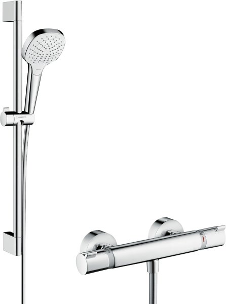 Hansgrohe Croma Select E Shower System 110 Vario with Ecostat Comfort Thermostatic Mixer & Shower Rail 65cm - White/Chrome