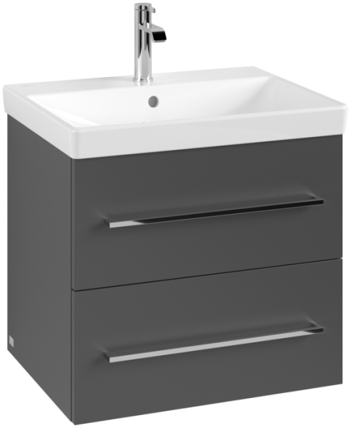 Villeroy & Boch Avento 600mm 2 Drawer Vanity Unit with Chrome Handles - Matt Graphite