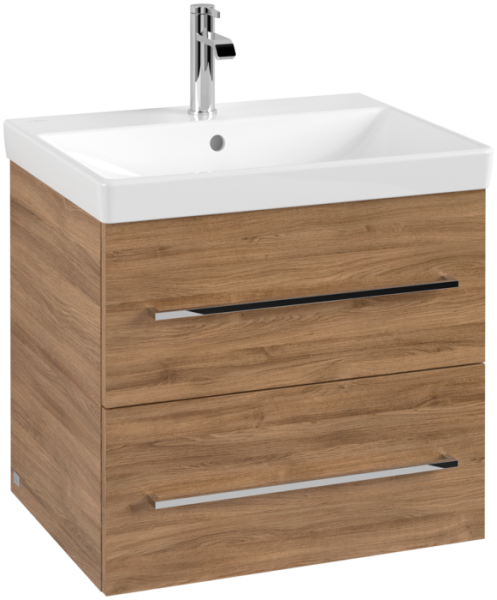 Villeroy & Boch Avento 600mm 2 Drawer Vanity Unit with Chrome Handles - Oak Kansas