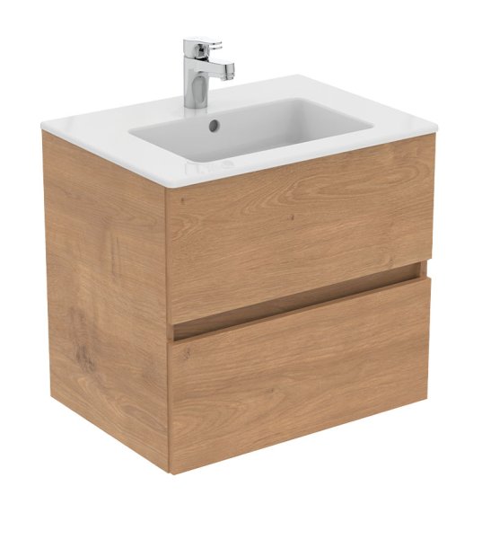 Ideal Standard Eurovit+ 60cm Wall Mounted Vanity Unit with 2 Drawers - Natural Oak