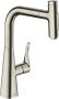 Hansgrohe Metris Select M71 Single Lever Kitchen Mixer 240 with Pull-Out Spray & Sbox, 2 Spray Modes - Stainless Steel Finish