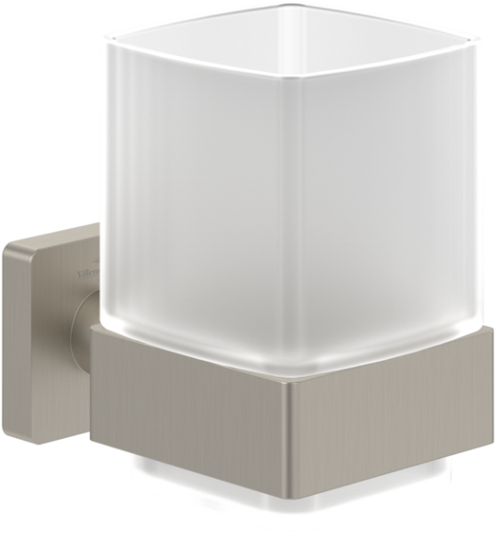 Villeroy & Boch Elements Striking Wall Mounted Frosted Glass Tumbler Holder - Matt Brushed Nickel