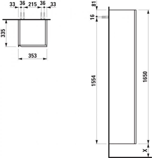 Laufen Meda 1650 x 335mm Tall cabinet with 1 RH Door Cappuccino ...