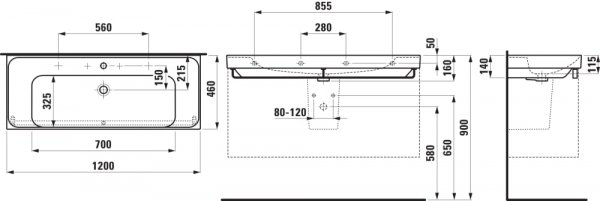 Laufen Meda 1200mm Basin 2 Tap Holes White | Bathroom Supplies Online