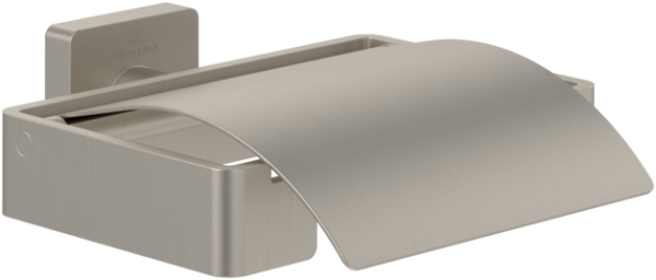 Villeroy & Boch Elements Striking Toilet Roll Holder with Cover - Matt Brushed Nickel