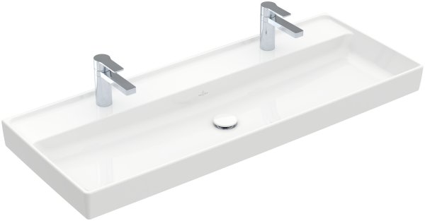 Villeroy & Boch Collaro 1200mm Vanity Basin with 2 Tap Holes & without Overflow - White Alpin