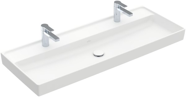 Villeroy & Boch Collaro 1200mm Vanity Basin with 2 Tap Holes & without Overflow - Stone White (CeramicPlus)