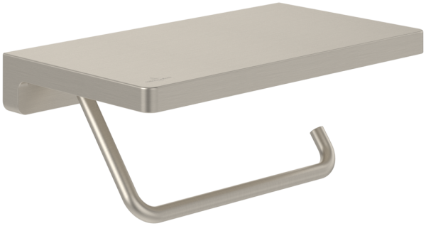 Villeroy & Boch Elements Striking Toilet Roll Holder with Shelf - Matt Brushed Nickel