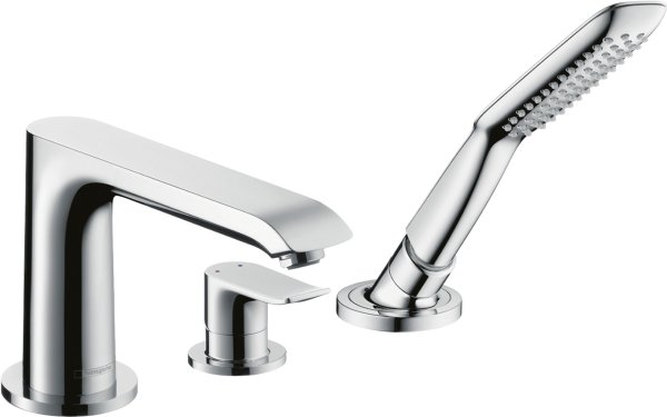 Hansgrohe Metris 3-Hole Rim-Mounted Single Lever Bath Mixer - Chrome