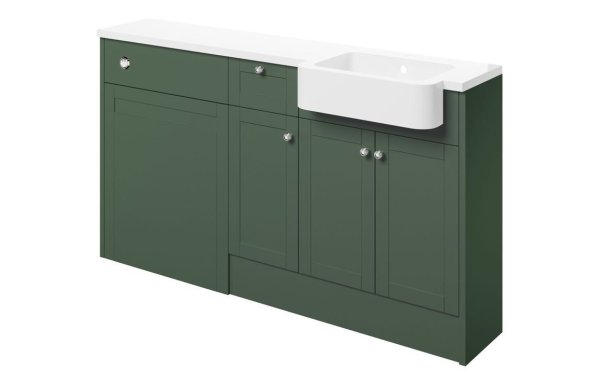 Purity Collection Belinda 1542mm Basin Toilet & 1 Drawer 1 Door Unit Pack (RH) - Matt Sage Green