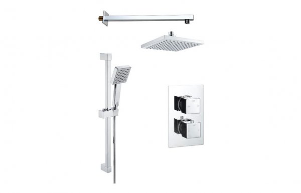 Purity Collection Square Concealed Valve Head & Arm Shower Pack - Chrome