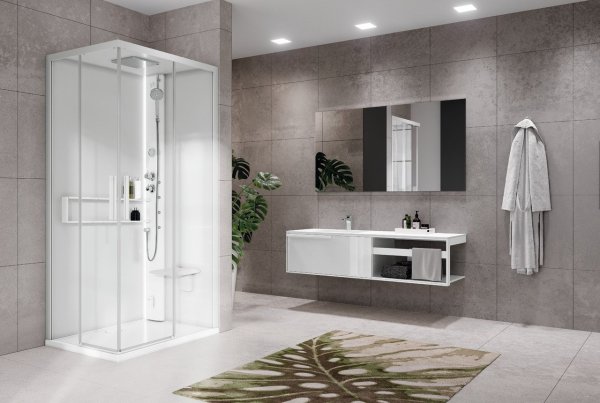 Novellini Glax 2 2.0 A Hammam 90 x 90cm Multifunction Shower Cubicle with 2 Sliding Doors & 2 Fixed In Line Panels (Corner Entry)