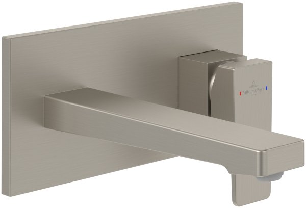 Villeroy & Boch Architectura Square Wall Mounted Single Lever Basin Mixer - Matt Brushed Nickel